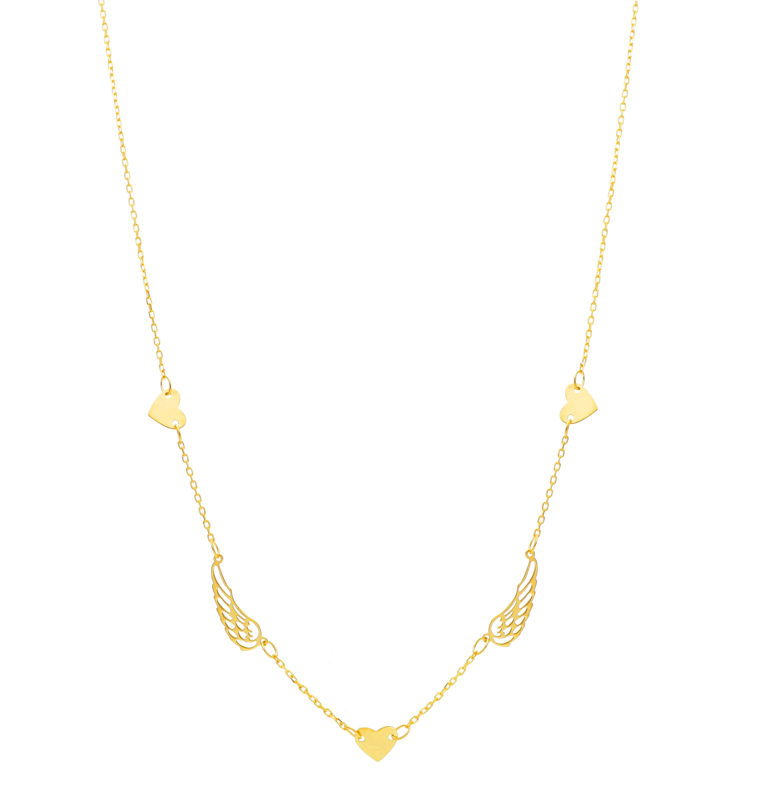 Κολιέ απο χρυσό κ14 με φτερά και καρδούλες (code S254775)